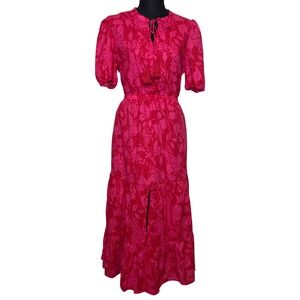 Laurel Grey Womens Pink Floral Tiered Midi Dress Tassel Tie LGM20171AFM Size M